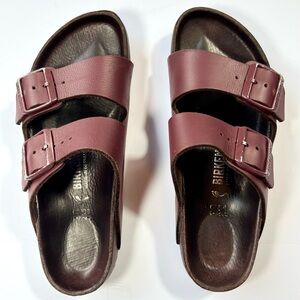 BIRKENSTOCK Arizona Exquisite Leather Slide Sandals Zinfandel 38 7 Distressed